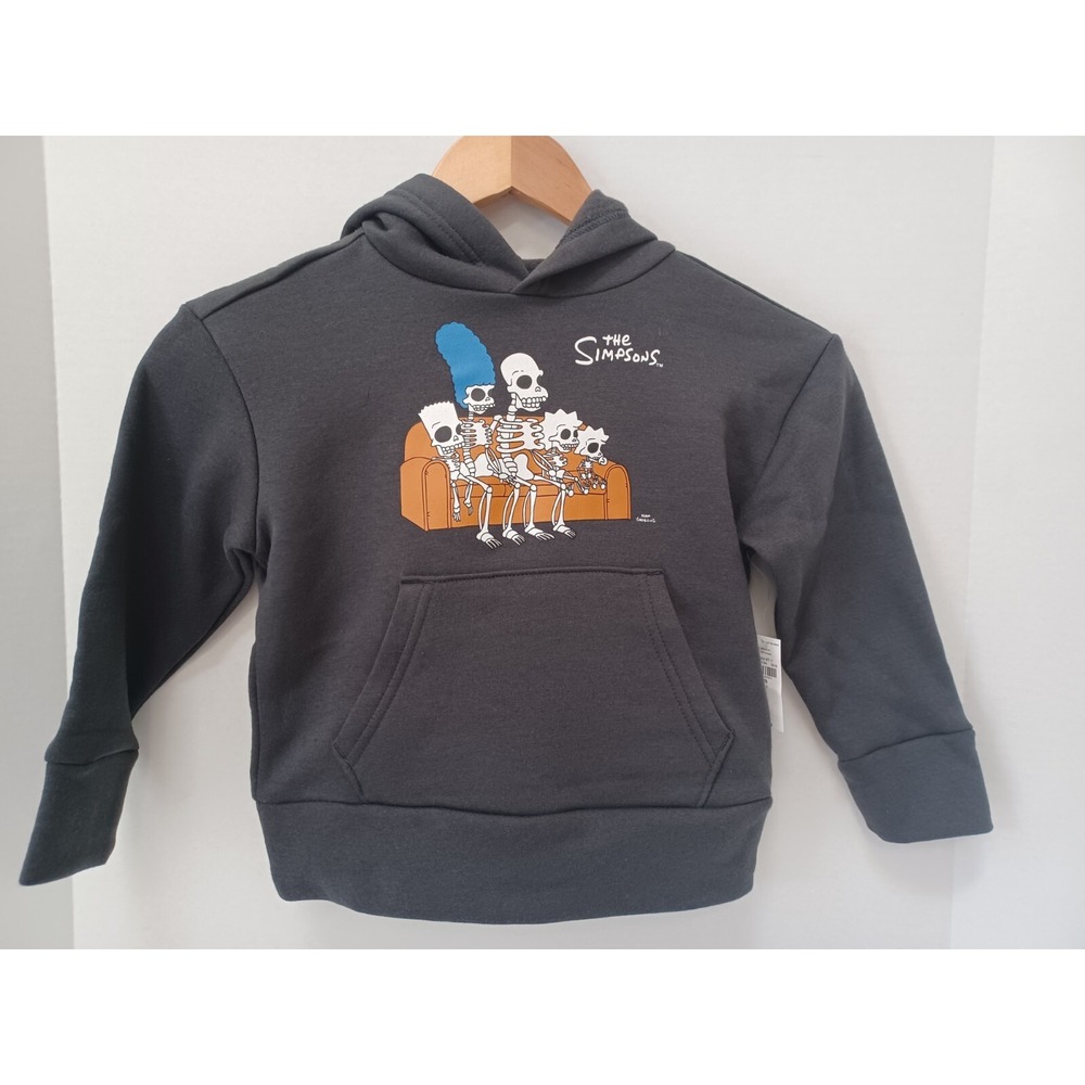 NWT The‎ Simpsons Skeleton Halloween Hooded Sweatshirt Unisex Kids XS 5 Gray